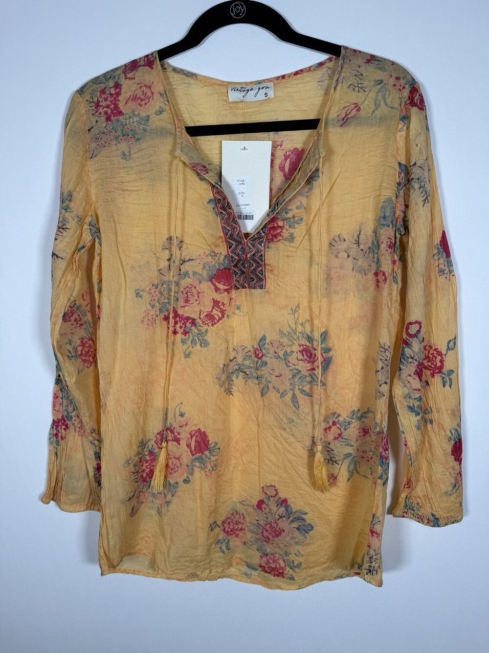 NEW Vintage GOA Magazine orange floral sheer lightweight boho hippie tunic S